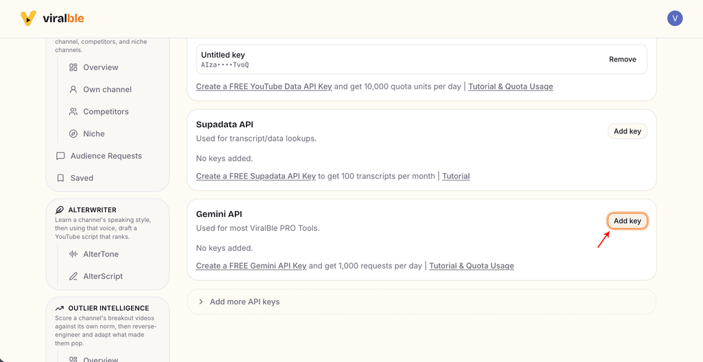Add Google AI Studio API Key in ViralBle PRO