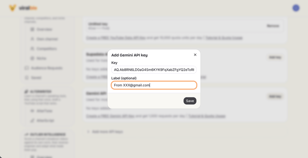 Add your Google AI Studio API Keys to ViralBle PRO