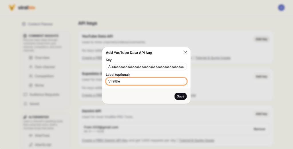 Step 20: Add your YouTube Data API Key to ViralBle