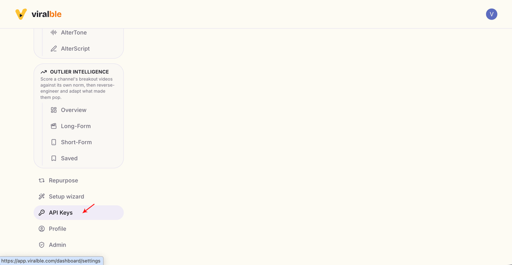 Once you are in ViralBle PRO, click on the "API Keys" Tab.