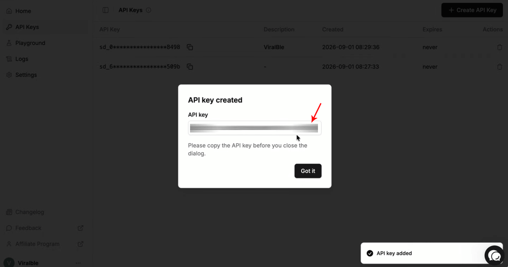 Step 10 - Your New Supadata API Key is ready