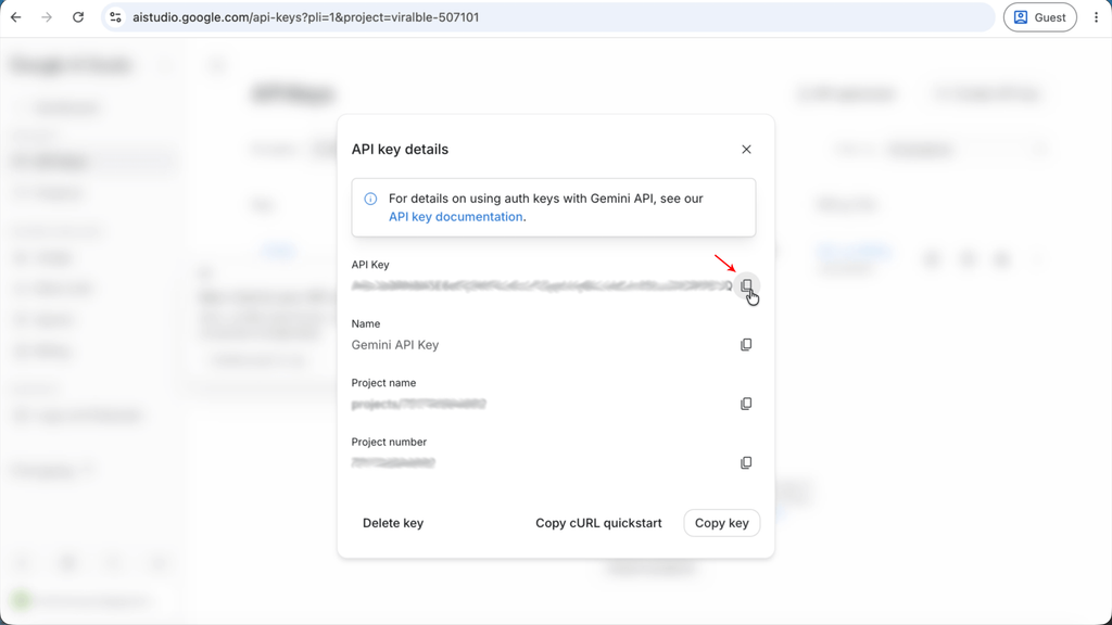 Step 14: Your New Google AI Studio API Key is ready for use.