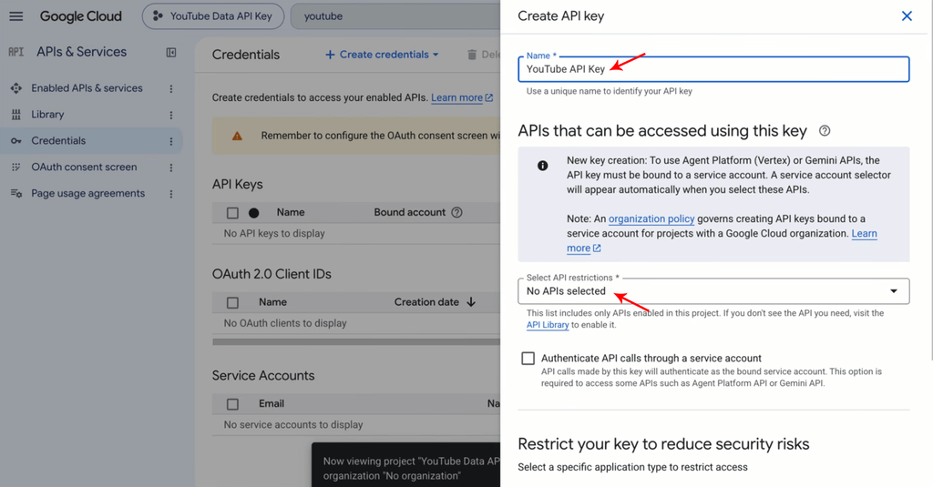 Step 13: Give the API a name and click select API restrictions.