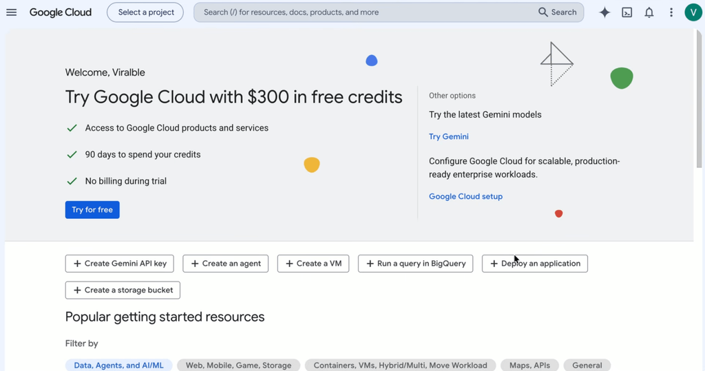 Step 3: Google Cloud Console Dashboard