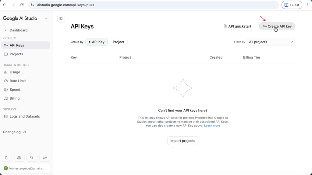 Step 4: Click on "Create API Key"