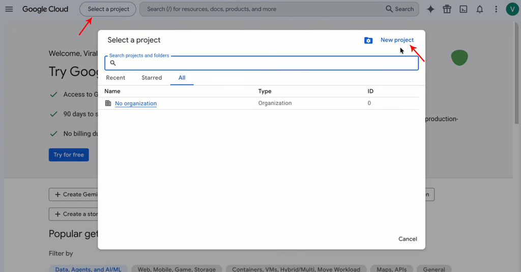 Step 5: Create a New Google Cloud Console Project