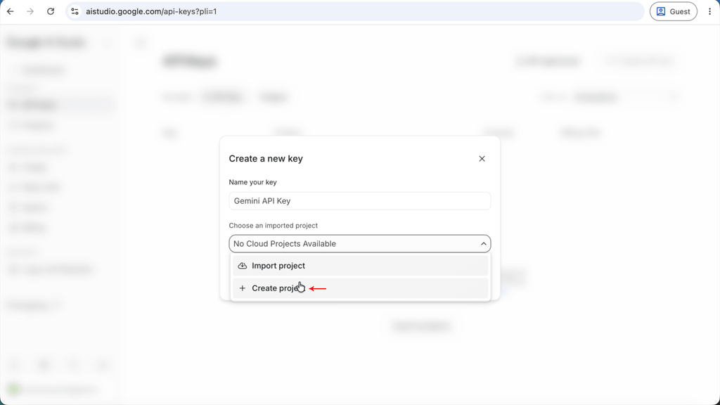Step 5: Select "Create Project"