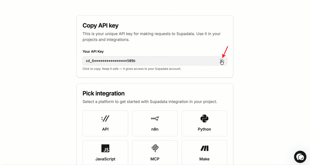 Step 5 - Your Supadata API Key is ready to use