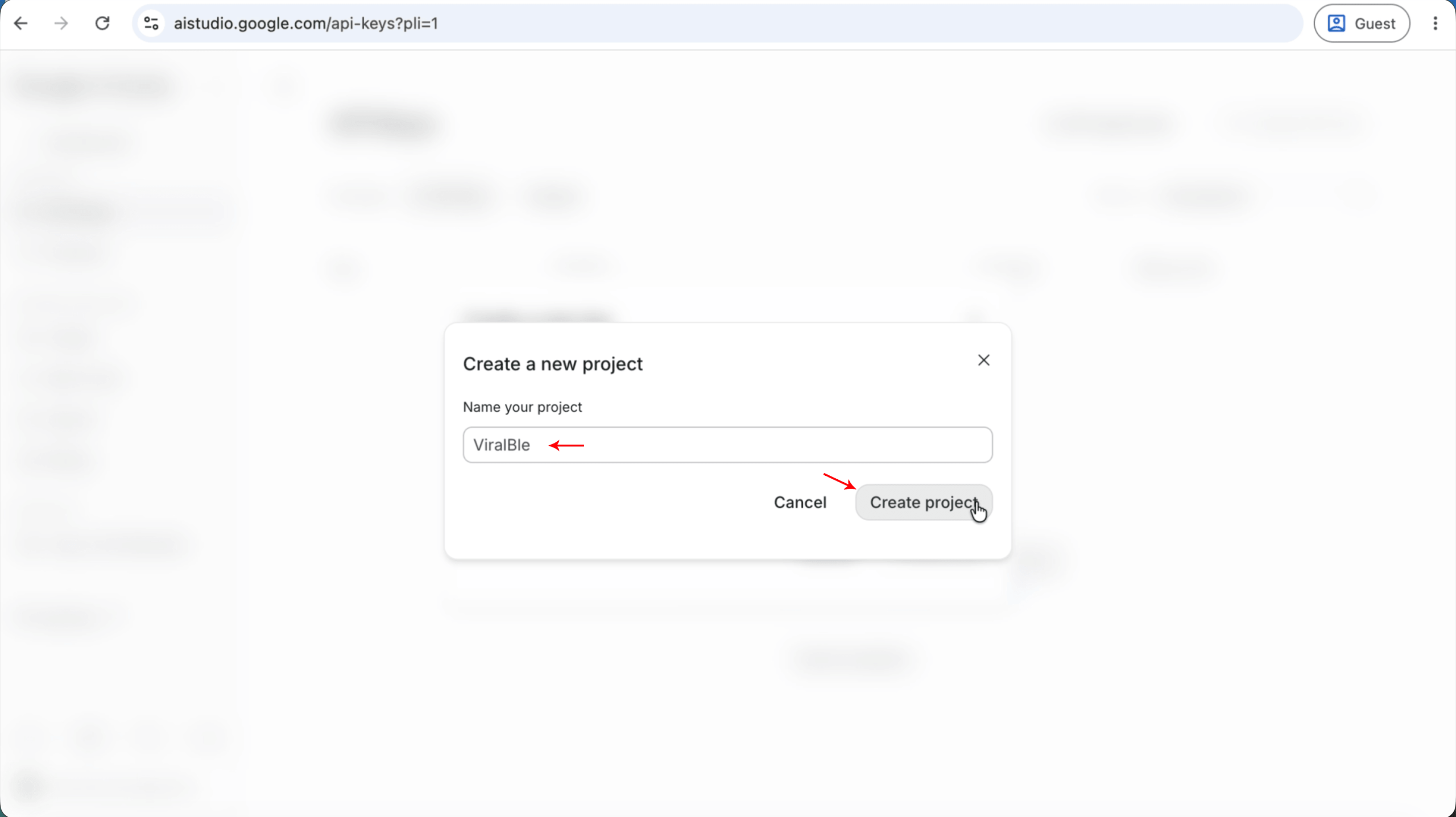 Step 6: Give the Project a Name and Click "Create Project"