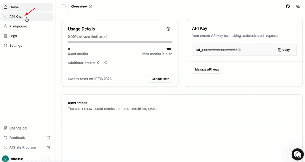 Step 7 - Click on the API Keys tab